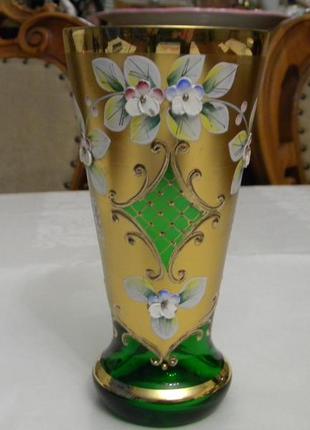 Красивая ваза вазочка смальта лепка позолота эмаль богемия чех...