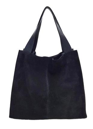 Женская сумка шопер 12-44 замша-кожа черная