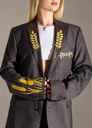 Шерстяной пиджак из мужского плеча с ручной росписью