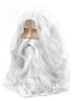 Белый парик Иисуса или Деда Мороза с бородой и усами, волнисты...