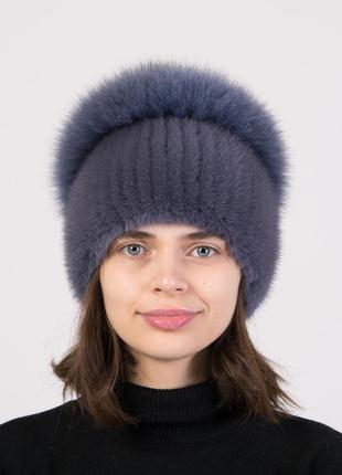 Зимняя женская теплая вязаная норковая шапка с помпоном из мех...