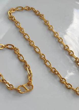 Колье и браслет-цепочка в золотом цвете со стильными замками