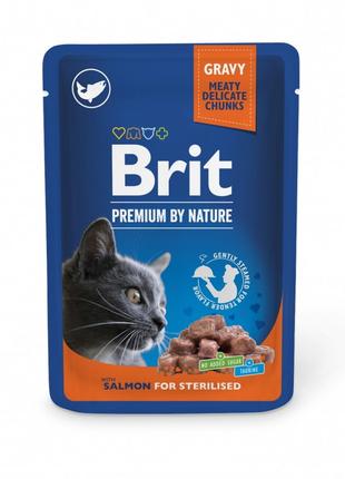 Вологий корм для стерилізованих котів Brit Premium з лососем у...
