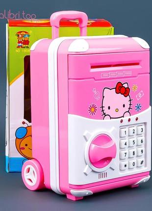 Детский чемодан копилка кошечка розовый