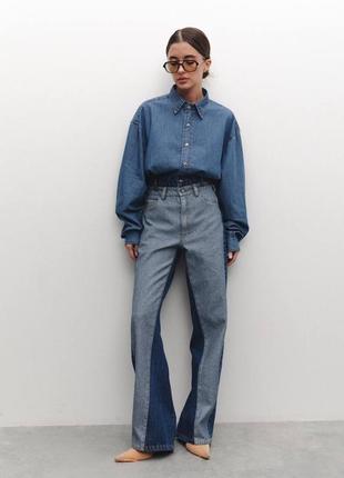 Джинсова сорочка & джинси з подвійним поясом і контрастними вс...