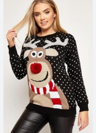 Рождественский свитер новогодний джемер большой размер олень