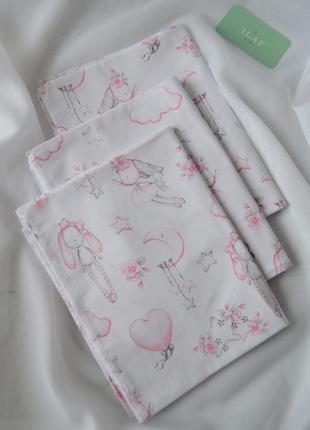 Детская хлопковая пеленка розовые зайчики в роддом для новорож...