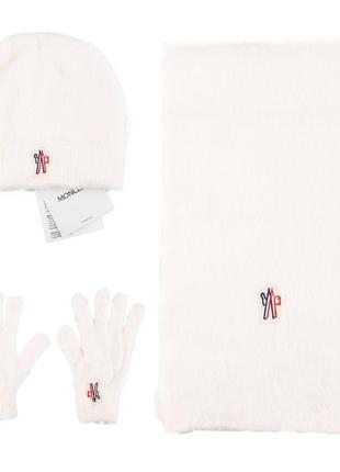 Комплект стильный теплый женский шапка + шарф+ перчатки белый ...