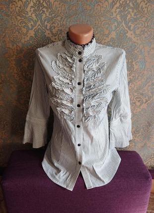 Женская блуза с рюшами в полоску р.42 /44 блузка рубашка