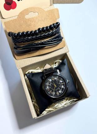 Часы мужские наручные кварцевые цвет черный в комплекте с брас...