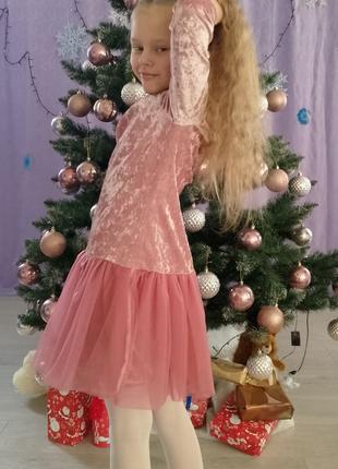Платье праздничное с фатином для девочки рост 122, 152 см Розо...