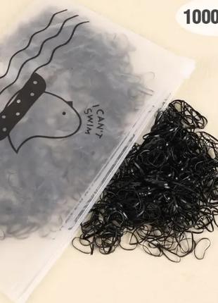 Резинки для волос 1000 штук черного цвета еластичные для причесок
