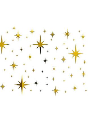 Наклейка на стену зеркальная акрил Звезды набор 82 штук Золоти...