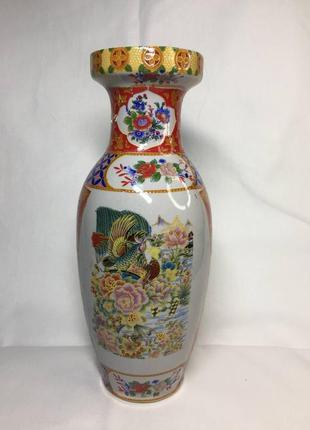 Винтажная китайская ваза ручная сюжетная роспись 24,5 см. н119...
