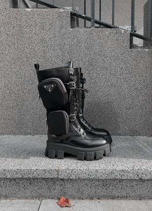 Черевики prada boots zip pocket black high