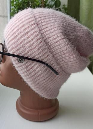 Новая красивая шапка из альпаки (утепленная флисом) розовая