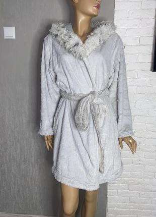 Плюшевый теплый халат с капюшоном халат на подкладке topshop, s