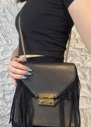 Жіноча шкіряна сумка genuine leather чорна через плече