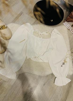 Boohoo блузка, белая блуза, топ, с рукавами объемными, воланами