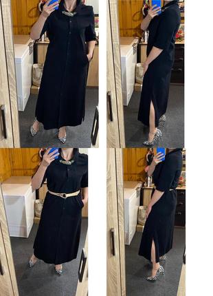 Базовое черное длинное платье-рубашка,р.m-l