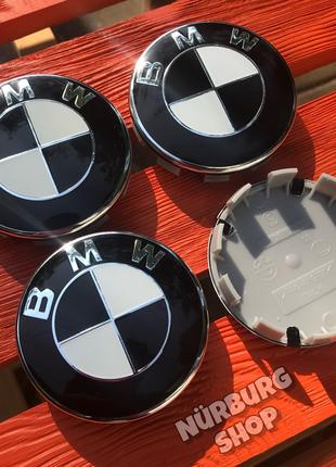 Комплект колпачков заглушек в центр литых дисков BMW 68 мм чер...