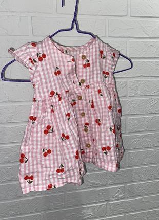 Сукня для дівчинки літня рожева з вишнями 3-6 міс