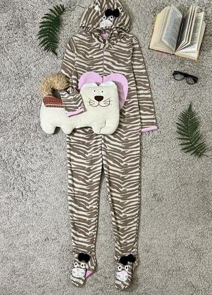 Теплая флисовая пижама кигуруми полосатый кот No46