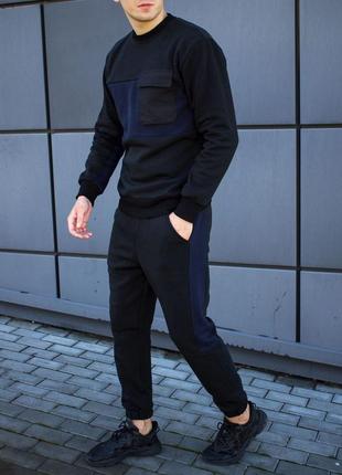 Теплый спортивный костюм микрофлис н5039 цвет черный-синий шта...