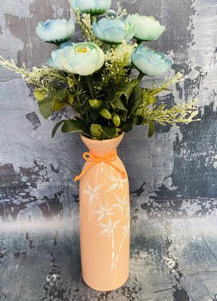 Настольная ваза "Ария" в оранжевом цвете с росписью h 25 см