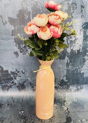 Настольная ваза "Ария" в оранжевом цвете с росписью h 25 см