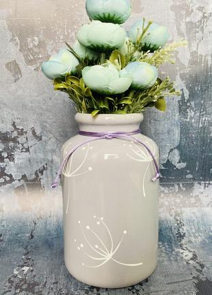 Настольная ваза "Интерьер" в сиреневом цвете с росписью h 19 см