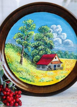 Панно з ручним художнім розписом "Будинок на околиці"