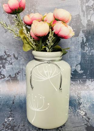 Настольная ваза "Интерьер" в светло-сером цвете с росписью h 1...