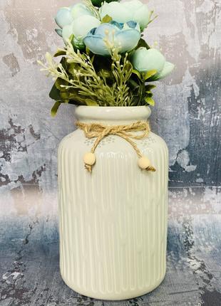 Настольная ваза "Интерьер" в светло-сером цвете фактурная h 19 см