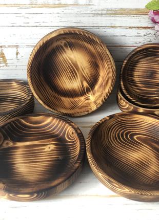 Набор деревянных тарелок 6 предметов с обжигом