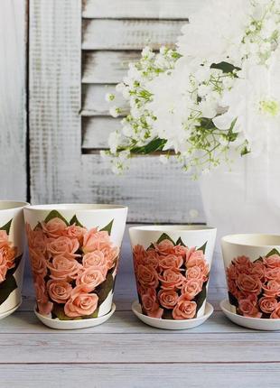 Набор цветочных горшков Керамклуб №3 Букет роз