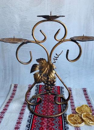 Декоративный кованый подсвечник "Тройной" ручной работы КерамКлуб