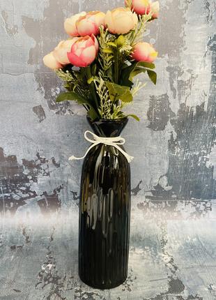Настольная ваза "Ария" в черном цвете фактурная h 25 см
