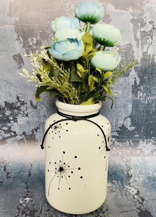 Настольная ваза "Интерьер" в светло-сером цвете с росписью h 1...