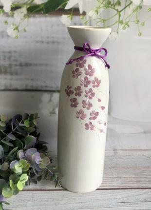 Настольная ваза "Ария" в белом цвете с росписью h 25 см