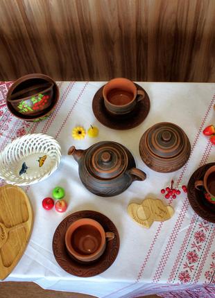Набор глиняной посуды на 4 персоны Калина №15 "Чайный для бесе...