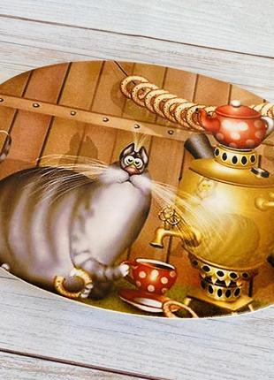 Панно "Кот с самоваром" Керамклуб (Подставка под горячее оваль...