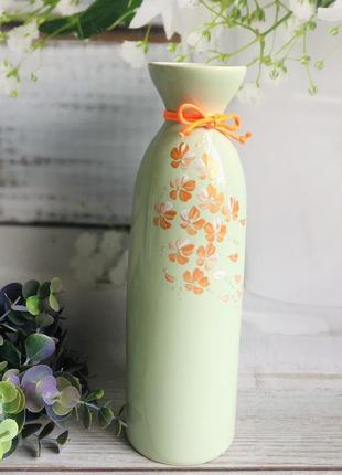 Настольная ваза "Ария" в салатовом цвете с росписью h 25 см