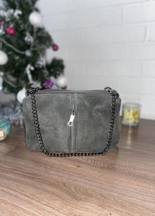 Женская сумочка серого цвета, искусственная замша