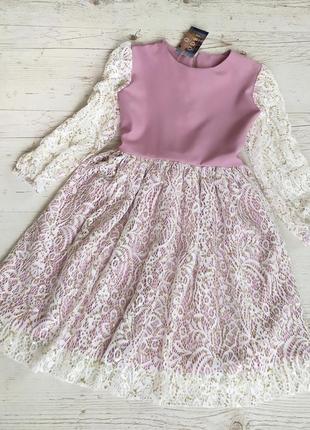 Дитяче нарядне плаття рожеве з гіпюром розмір 104,110