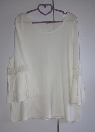 Белая базовая блузка блузка с кружевом большого размера батал