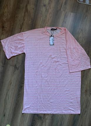 Футболка- платье розовая в белую полоску