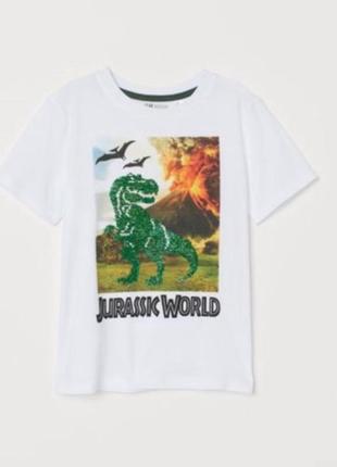 H&m футболка с динозавром пайетки парк юрского периода т-рекс ...