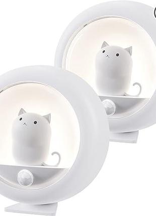 Ночной светильник ALACRIS Cute Cat с датчиком движения (2 шт.)...