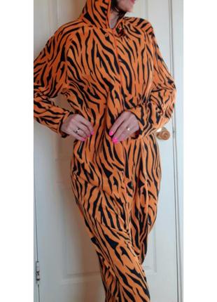 Теплая, флисовая пижама, кигуруми primark, тигр, животный прин...